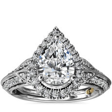 14k 白金ZAC ZAC POSEN 復古風格梨形鑽石光環訂婚戒指